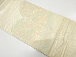 アンティーク　蝶に尾長鳥・椿・藤模様織り出し袋帯（材料）